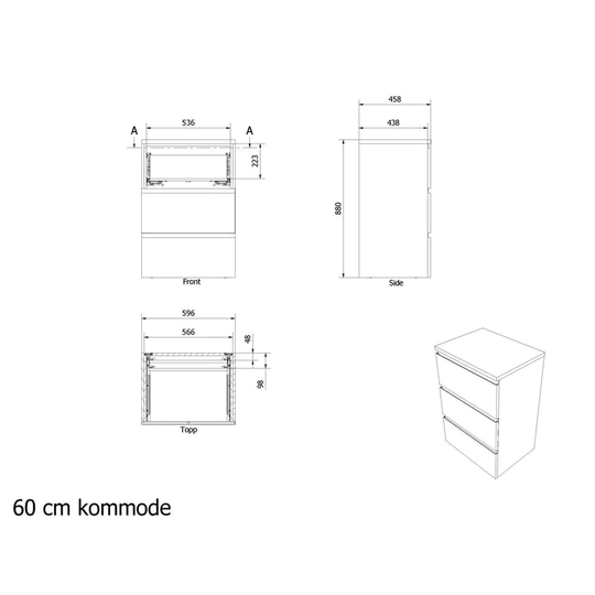 Vikingbad MIE Kommode Slett - Mål: B(60-120)Xh88xd46cm Svart eik / 60cm