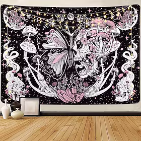 hodeskalleteppe hippie trippy psykedelisk sopp veggheng møll måne stjerner slangeteppe veggheng for hjemme soverom stue dekorasjon
