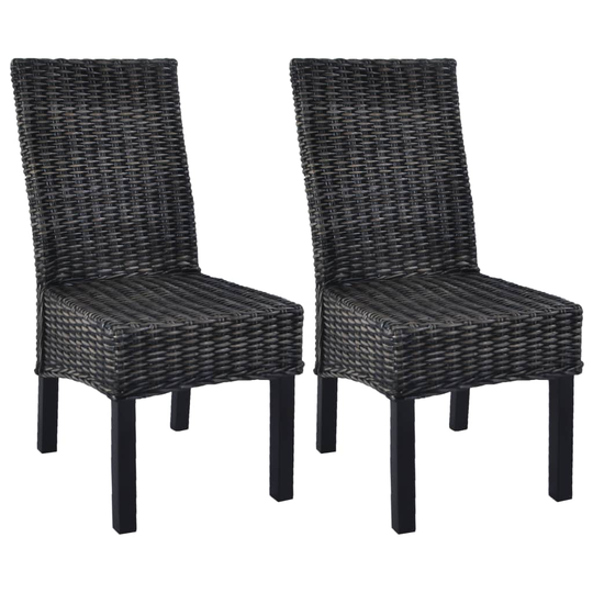 vidaXL spisebordsstole 2 stk. kubu-rattan og mangotræ sort