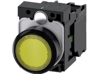 Lystrykknap 22 mm rund plastik gul