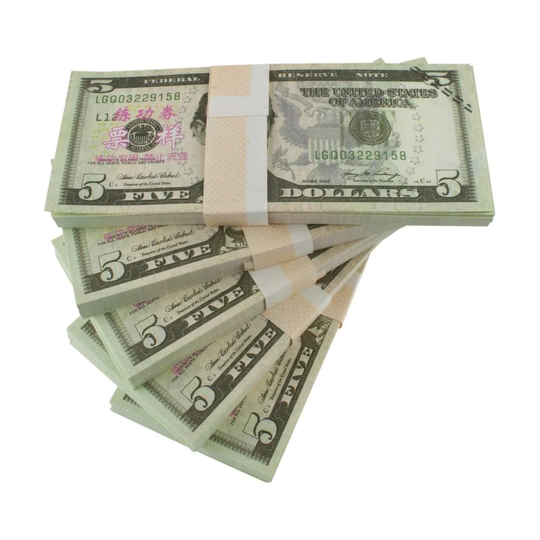 Legetøjspenge - 5 Amerikanske dollar (100 sedler)