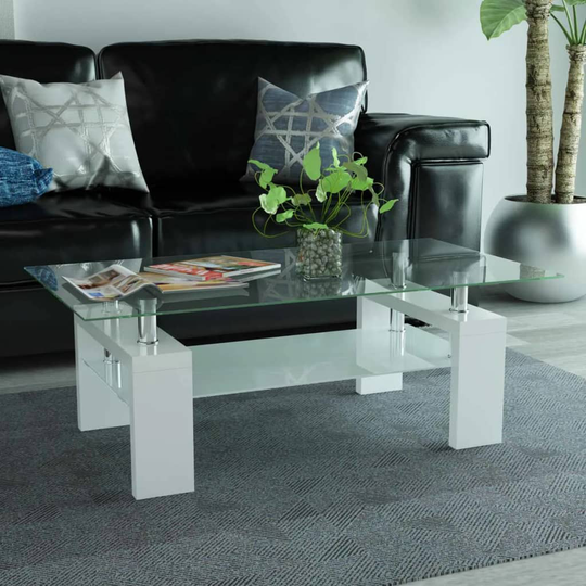 vidaXL højglans-sofabord med nedre hylde 110 x 60 x 40 cm hvid