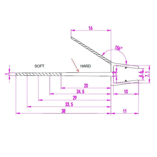 Vikingbad Subbelist H38mm Rivbar - L100cm Passer Badekarvegg og Dusjdører Klar