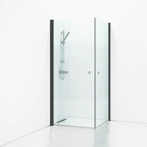 Svedbergs Skoga dusjhjørne 80 x 90 cm, halv frostet glass/matsort, m/hullgrep
