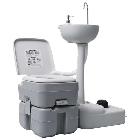 vidaXL transportabelt campingtoilet og -håndvask grå