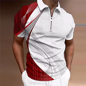 Herre POLO T-skjorte Golf skjorte Lineær Aftæpning Blå Rød Brun Grå 3D-utskrift Avslappet Daglig Kortermet Glidelås Trykt mønster Klær Mote Designer Fritid Pus