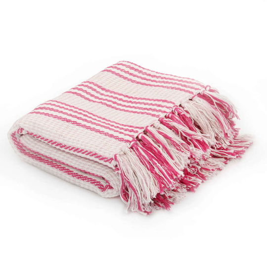 vidaXL plaid bomuld stribet 125 x 150 cm lyserød og hvid