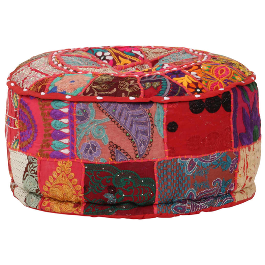 vidaXL puffe med patchwork rund bomuld håndlavet 40 x 20 cm rød