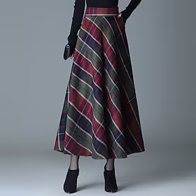 Dame Skjørt og kjole A-linje Sluk til storfisk Huske Maksi Polyester Ull Rød Blå Grønn Skjørt Høst vinter Trykt mønster Uten fôr Retro / vintage Elegant Fest J
