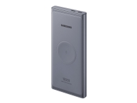 Samsung Wireless Battery Pack EB-U3300 - Trådløs opladningspude/power bank - 10000 mAh - 25 Watt - 3 A - QC 2.0, FC - 2 output-stikforbindelser (24 pin USB-C) - på kabel: USB-C - mørkegrå