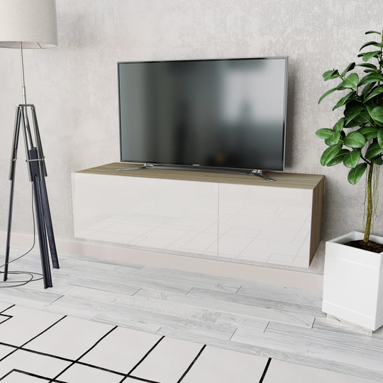 vidaXL TV-skab spånplade 120 x 40 x 34 cm højglans hvid og eg