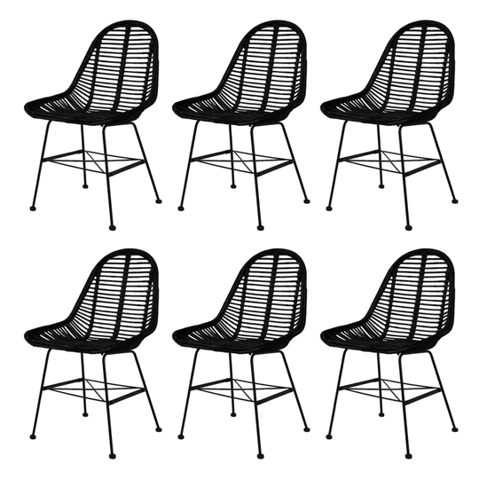 vidaXL spisebordsstole 6 stk. naturligt rattan sort