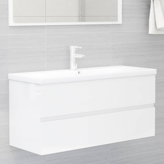 vidaXL vaskeskab 100x38,5x45 cm spånplade hvid højglans