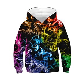 Barn Gutt Hettegenser og sweatshirt Langermet Svart 3D-utskrift Fargeblokk 3D Aktiv Grunnleggende