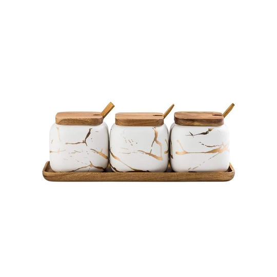 3x Krydderikrukker med Bakke - Hvid