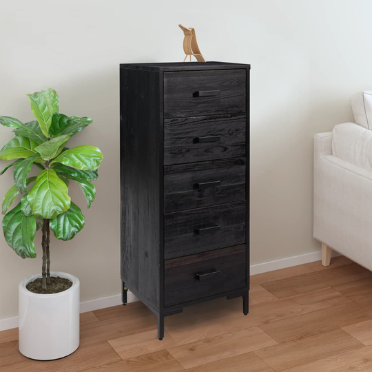 vidaXL kommode 42x35x110 cm massivt genanvendt fyrretræ sort