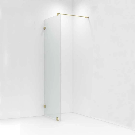 Vikingbad Emil Glassfelt H200cm - Inkl. Støttestag, Veggfeste og Gulvfeste 100cm / Gull Klart Glass