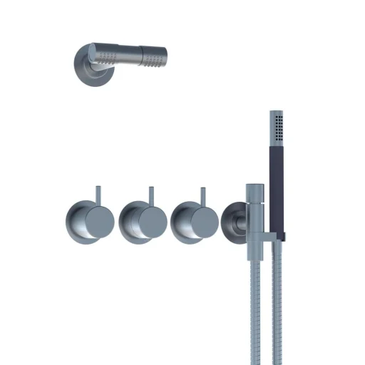 Vola 5471R-081D Dusjbatteri m/Termostat, Hoved- og Hånddusj, Messing natur