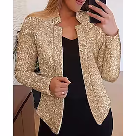 Dame Blazer Bekvem Fest Ferie Feriereise Helg Paljetter Åpen Forside Krageløs Stilfull Moderne Spesiell Bekvem Helfarge Normal Yttertøy Langermet Vinter Høst G