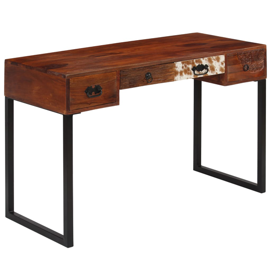 vidaXL skrivebord massivt sheeshamtræ og ægte læder 117 x 50 x 76 cm