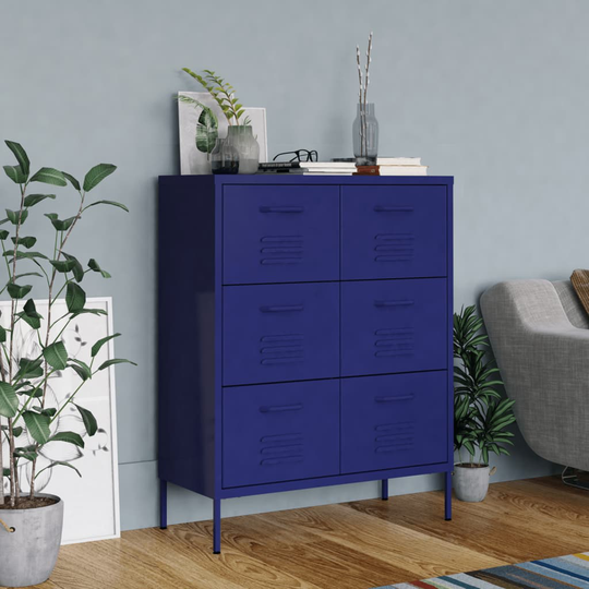 vidaXL kommode 80x35x101,5 cm stål marineblå