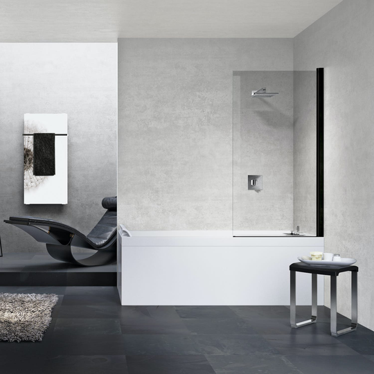 Novellini Young 2.0 Badekarvegg Svart Matt / 80cm Klart Glass