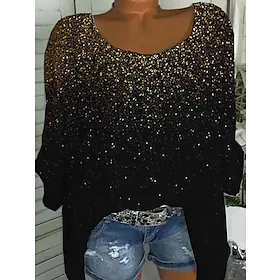 Dame Pluss størrelse Topper Bluse Skjorte Polkadotter Fargegradering Trykt mønster Halvlange ermer Crew-hals Fritid Ferie Daglig Feriereise Polyester Høst Vår