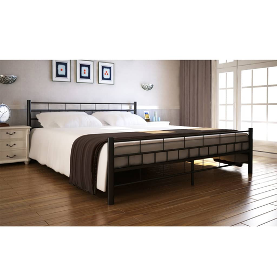 vidaXL sengestel med madras sort pulverlakeret stål 140 x 200 cm