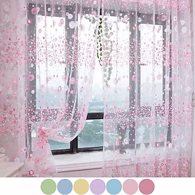 1 panel floral ren gardin for soverom/stue halvgjennomsiktig gårdshus vindu nettpaneler med stanglomme