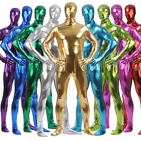 Blanke Zentai-drakter Catsuit Huddrag Voksne Spandex Lasteks Cosplay-kostymer Kjønn Herre Dame Ensfarget Halloween / Trikot / Heldraktskostymer / Trikot / Held