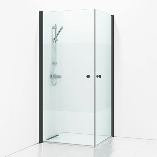 Svedbergs Skoga Dusjhjørne Rett - Frostet Glass Svart Matt / 80x80cm Halvfrostet
