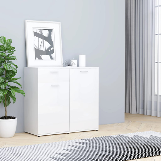 vidaXL skænk 80x36x75 cm konstrueret træ hvid højglans