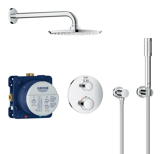Grohe Grohtherm Rainshower Cosmopolitan 210 dusjsystem med termostat, Ø21 cm hodedusj, krom