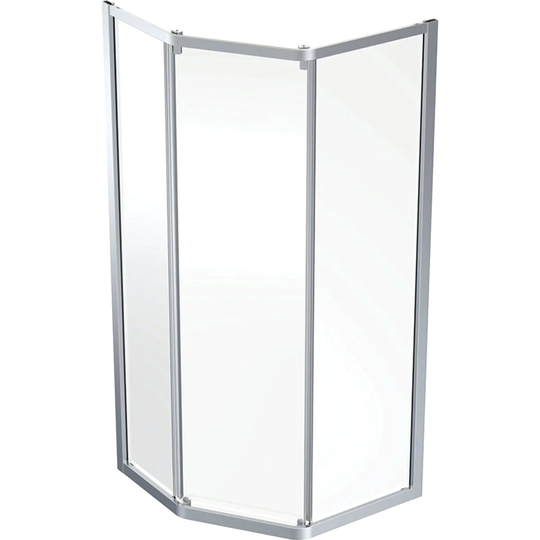 Porsgrund Showerama 10-3 Pentagonalt Dusjhjørne Matt Aluminium / 90x80cm Klart Glass
