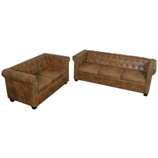 vidaXL Chesterfield sæt med 2-personers sofa og 3-personers sofa brun