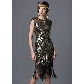 Den store Gatsby Charleston De livlige 20-årene 1920-tallet Cocktail Kjole Vintage kjole Flapper kjole Ballkjole Ballkjoler Dame Paljetter Kostume Årgang Cospl