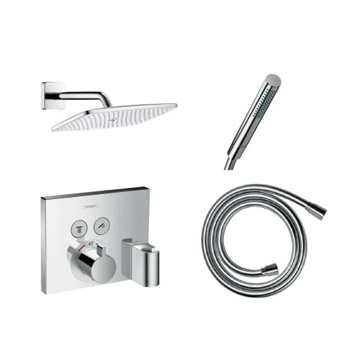 Hansgrohe ShowerSelect Komplet Dusjsystem t/Innbygning m/Veggmontert hoveddusj & Integrert dusjholder, Krom
