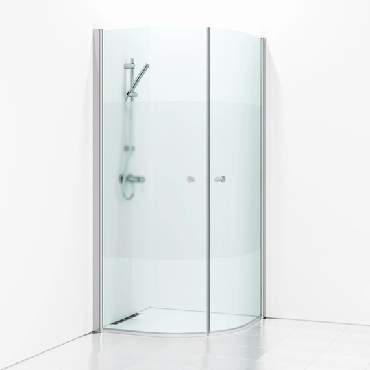 Svedbergs Skoga Dusjhjørne Buet Matt Aluminium / 80x90cm Halvfrostet Glass