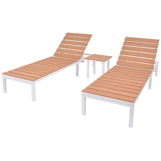 vidaXL liggestole 2 stk. med bord aluminium WPC hvid og brun