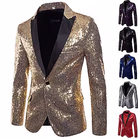 herre blazer cocktailantrekk termisk varm pustende party street single breasted enknapps toppjakke streetwear fritidsjakke ensfarget paljetter lomme svart blå
