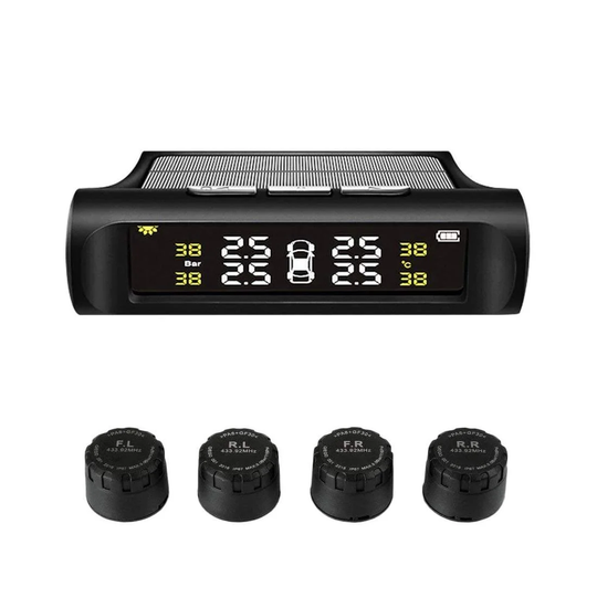 TPMS - Trådløst dæktryksovervågningssystem - Solcelle & USB
