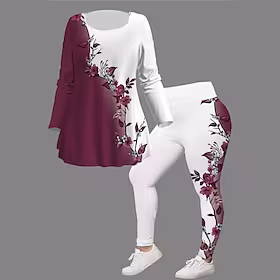 dametopper sett blomsterfarge gradient print langermet rund hals uformelt daglig gå ut polyester vinter høst svart rød