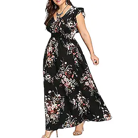dame a line kjole maxi lang kjole svart rosa mørkeblå beige ermeløst mønster sommer casual løs 2023 l xl xxl xxxl 4xl 5xl / plus size / plus size