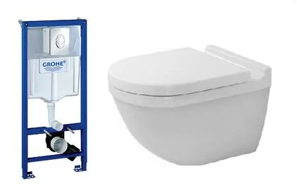 Komplet pakke m/GROHE sisterne, betjeningsplate, Duravit Starck 3 hengeskål m/Rengjøringsvenlig Overflade og Soft Close sete