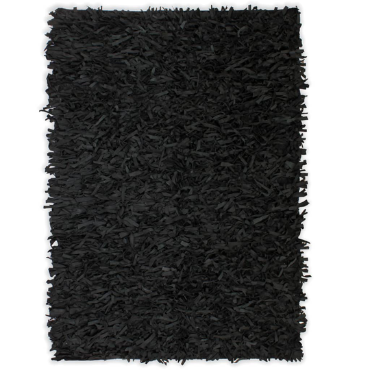vidaXL shaggy tæppe ægte læder 80 x 160 cm sort