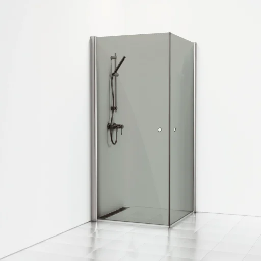 Svedbergs Skoga dusjhjørne 90 x 90 cm, røgfarvet glass/blank alu, m/hullgrep