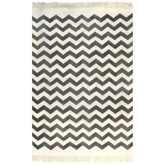 vidaXL kilim-tæppe med mønster bomuld 120 x 180 cm sort/hvid
