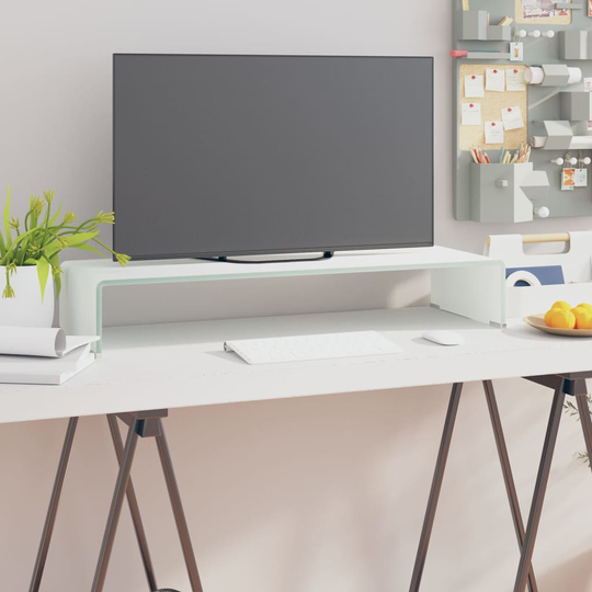 vidaXL TV-stander/monitorstand hvidt glas 80x30x13 cm