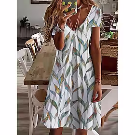 Dame Uformell kjole T skjortekjole Midikjole Hvit Kortermet Blomstret Trykt mønster Høst Vår Sommer V-hals Grunnleggende Daglig Feriereise 2023 S M L XL XXL 3X