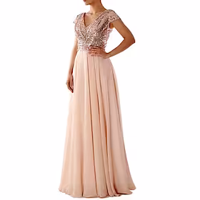 swingkjole for kvinner maxi lang kjole lyseblå kortermet ren farge paljetter rynket patchwork vårsommer v-hals personlig stilig elegant og luksuriøs capserme 2